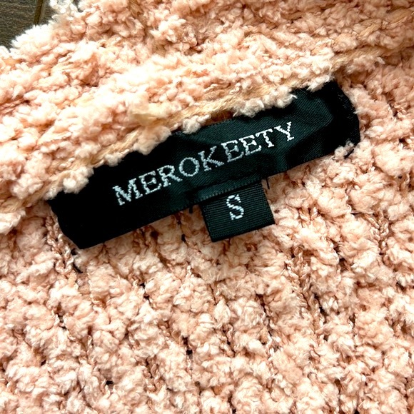 Merokeety Popcorn Textured Long 2 Pocket Sweater Cardigan - Blush Pink - Size S - Picture 7 of 8